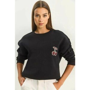 Hanorac dama - guler rotund brodat - negru - textil imagine