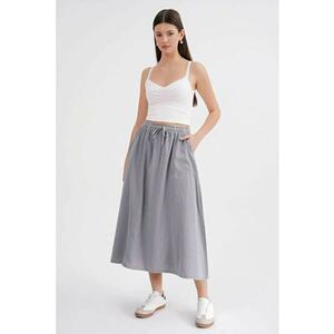 Fusta - talie inalta - detaliu snur - gri - textil imagine