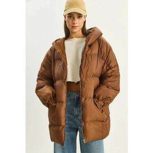 Geaca puffer supradimensionata - LUCCI - groasa - maro mocha - textil - imagine