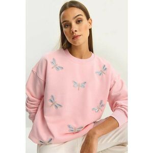 Hanorac dama - bluza cu broderie fluture - roz aprins - textil imagine