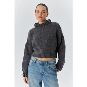 Pulover dama - Scurt - Gri inchis - Tricot - imagine