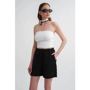 Pantaloni scurti dama - bumbac texturat - talie inalta - negru imagine