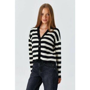 Pulover dama - cardigan cu decolteu in V - cu nasturi - negru - tricot - imagine