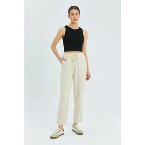 Pantaloni dama - jogger cu talie inalta - natural - textil imagine