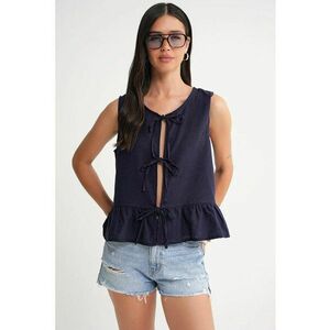 Maiou dama - Bluza cu volane si nod in fata - Albastru marin - Textil imagine
