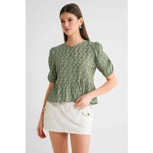 Tricou dama - cu guler cret si volane - verde kaki - textil imagine