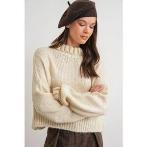 Pulover dama - guler inalt - tricot - bej natural - imagine