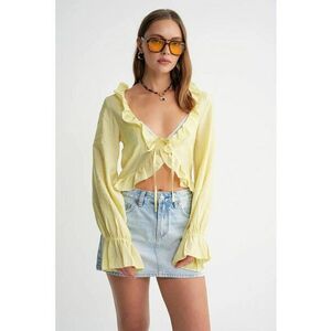 Bluze dama - bluza scurta cu maneca lunga - galben lamaie - textil imagine