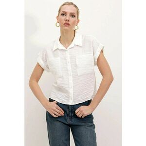 Camasa dama - camasa crop texturata cu buzunare - alb - textil imagine