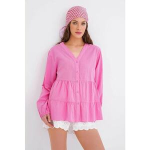 Camasa dama - bluza cu maneca lunga - volane etajate - roz pudrat - textil imagine