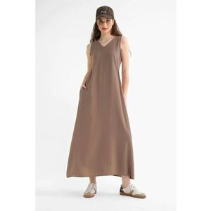 Rochie Maxi fara maneci - cu buzunare - maro - textil imagine