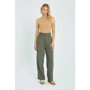 Pantaloni dama - catifea - talie inalta - croiala dreapta - catifea - verde kaki - imagine