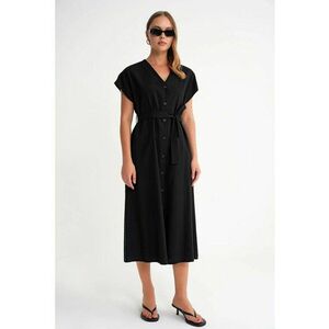 Rochie tip camasa - cu curea - negru - fabricat din material de calitate imagine