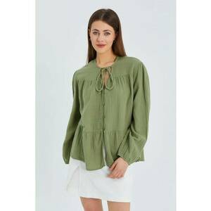 Camasa dama - bluza cu maneca lunga - croiala relaxata - verde salvie - textil imagine