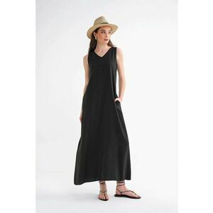 Rochie Maxi - fara maneci - decolteu in V - negru - textil imagine