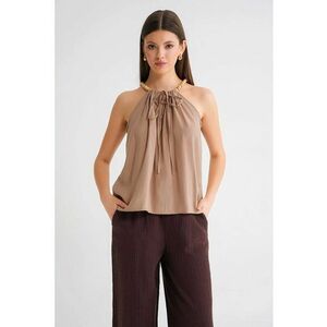 Maiou dama - top cu guler halter - detalii - maro camel - textil imagine
