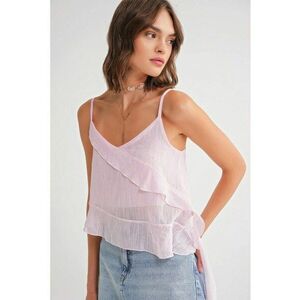 Top scurt texturat - volane - roz pudrat - textil imagine