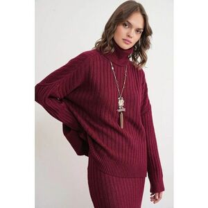Pulover dama - oversize - guler inalt - visiniu - imagine
