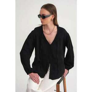 Camasa dama - bluza cu maneca lunga - croiala relaxata - negru - textil imagine