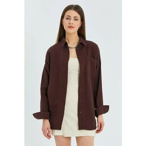 Camasa dama - oversize - detaliu buzunar - maro cafea - textil imagine