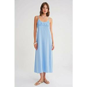 Rochie Maxi - cu Bretele - Detaliu Drapat - Albastru - Textil imagine