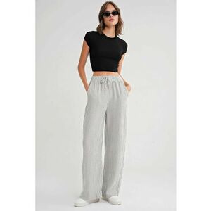 Pantaloni dama - cu talie inalta - dungi - alb/negru - textil imagine