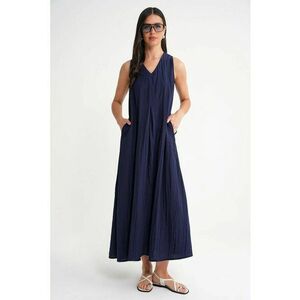 Rochie Maxi Textil - Decolteu in V - Albastru marin imagine