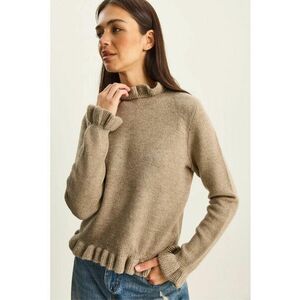 Pulover dama - tricotat - guler inalt - volane - bej natural - imagine