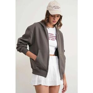 Hanorac dama - cu fermoar complet - gri inchis - textil imagine
