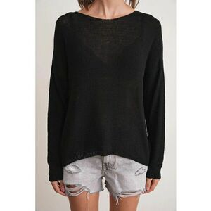 Pulover dama - supradimensionat - umeri cazuti - negru - tricot - imagine