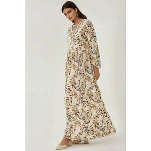 Rochie maxi maneca lunga - imprimeu floral - bej - viscoza imagine