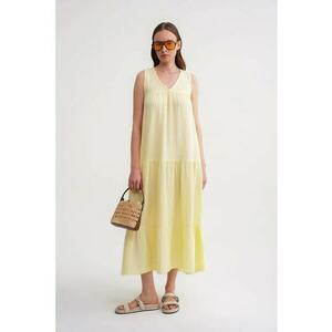 Rochie midi fara maneci - galben - bumbac - cu buzunare imagine