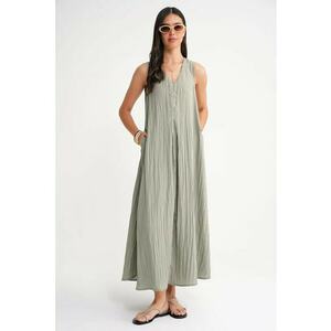 Rochie Maxi Decolteu in V - Verde salvie - Textil imagine