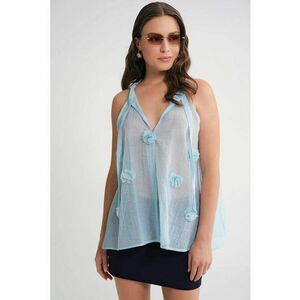 Maiou cu volane - decolteu in V - albastru deschis - textil imagine