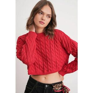 Pulover dama - Guler rotund - Tricot - Rosu - imagine