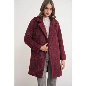 Palton lung texturat - guler de jacheta - rosu burgund - textil imagine