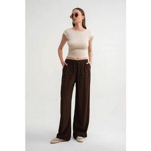 Pantaloni dama - talie elastica - picior drept - maro cafea - textil imagine