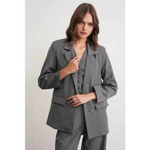 Sacou dama gri inchis - maneca lunga - cu buzunare - textil imagine