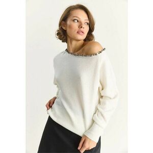 Pulover dama - Tricot - Alb - Guler asimetric - imagine
