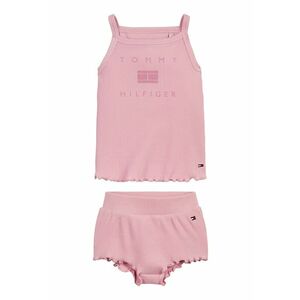 Set de top si pantaloni scurti din amestec de bumbac organic cu aspect striat - 2 piese - Roz prafuit imagine