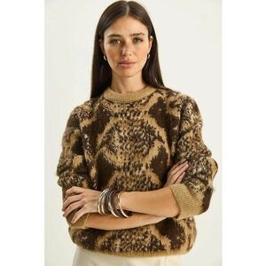 Pulover dama - supradimensionat - imprimeu leopard - maro - tricot - imagine