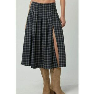 Fusta - Midi - Talie inalta - Albastru - Textil imagine