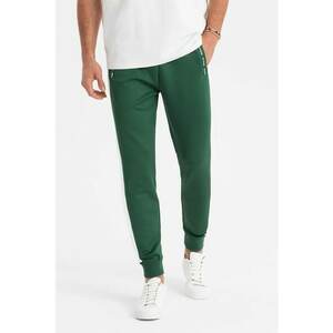 Pantaloni de trening cu segmente laterale contrastante - Alb/Verde imagine
