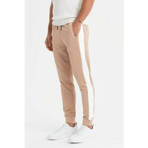 Pantaloni de trening cu segmente laterale contrastante - Alb/Bej imagine