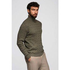 Pulover slim fit cu guler inalt si model torsade - Kaki imagine