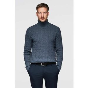 Pulover slim fit cu guler inalt si model torsade - Albastru ultramarin imagine