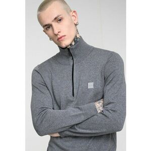 Pulover cu fenta cu fermoar si guler inalt Kanobix - Gri melange/Gri inchis imagine