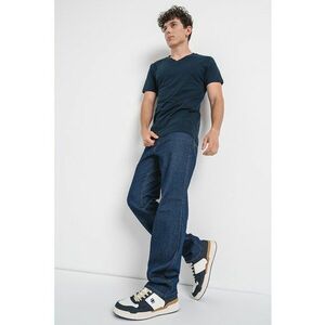Tricou de bumbac cu decolteu in V - Bleumarin imagine