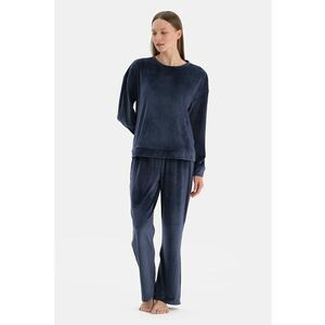 Pijama catifelata cu maneci lungi - Bleumarin imagine