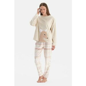 Pijama texturata cu model de Craciun - Bej deschis imagine